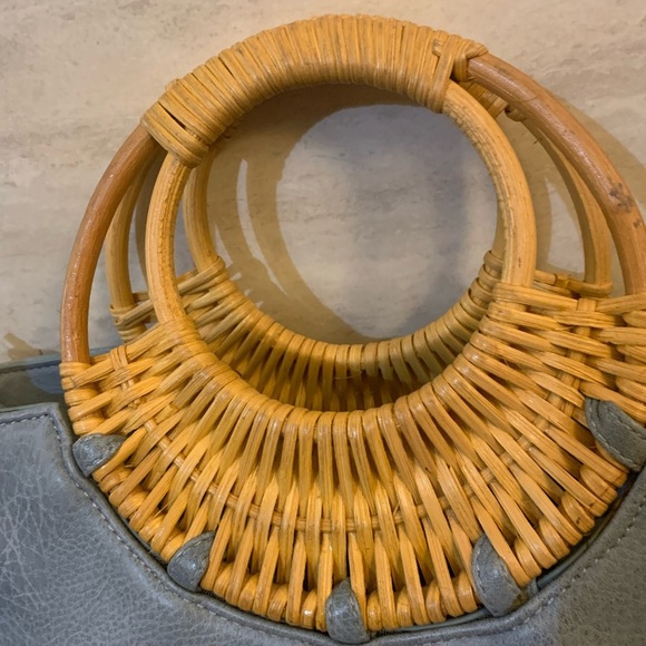 Anthropologie Marianne Stylish Blue Handbag with Bamboo Handles - Picture 3 of 13